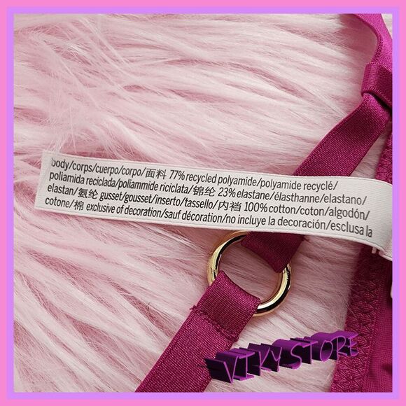 💖 NWT Victoria’s Secret Fuchsia V-String Panty Gold Rings M #7267 💖 - Picture 5 of 6